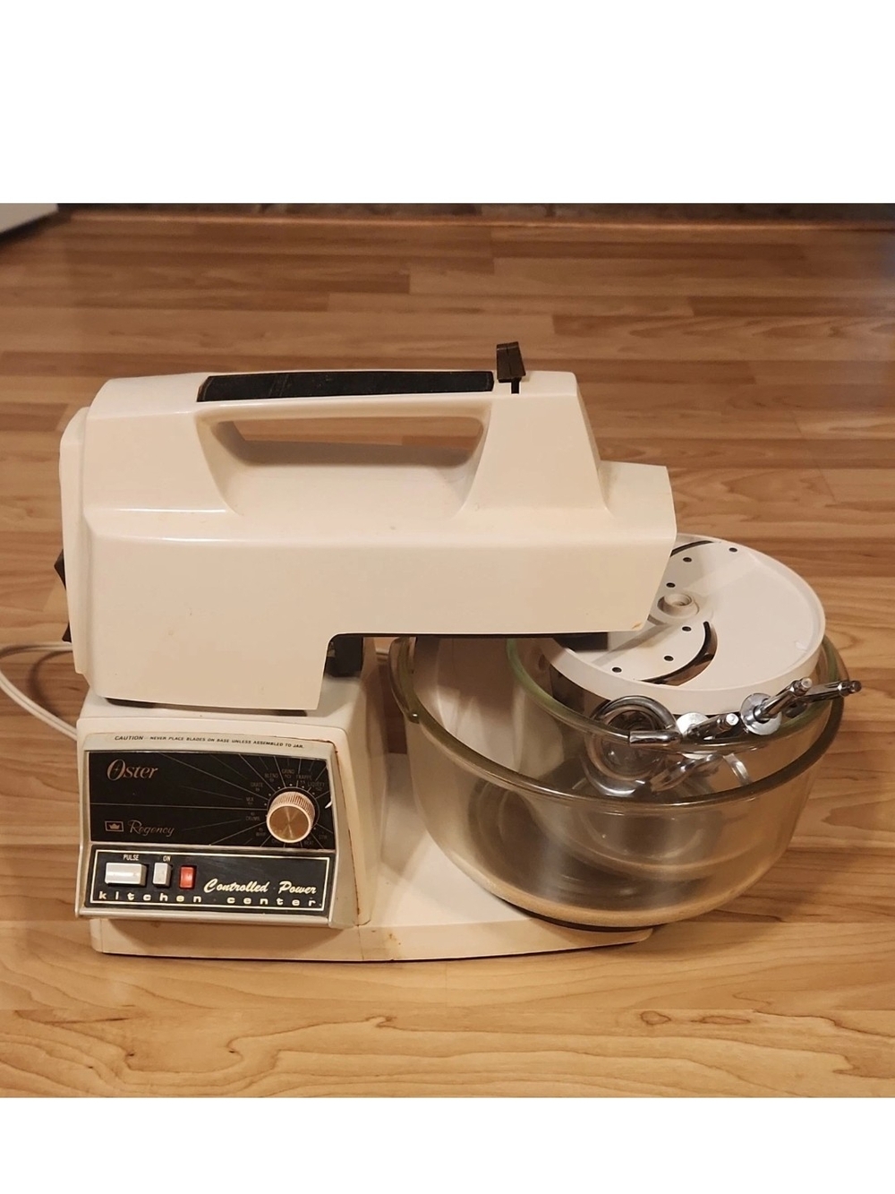 Vintage Oster Cream Stand Mixer with Glass Bowl and Attachments